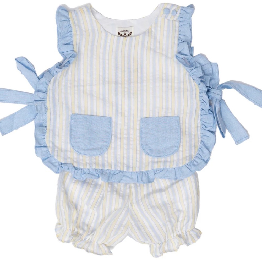 The Oaks Apparel Lily Blue yellow Striped Bloomer Set Sz 6m
